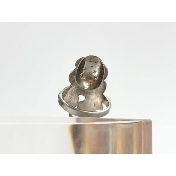 Rosebud Art Deco Clark & Coombs Marcasite Straight Shank Vintage Ring - sz 6 - Picture 6 of 10